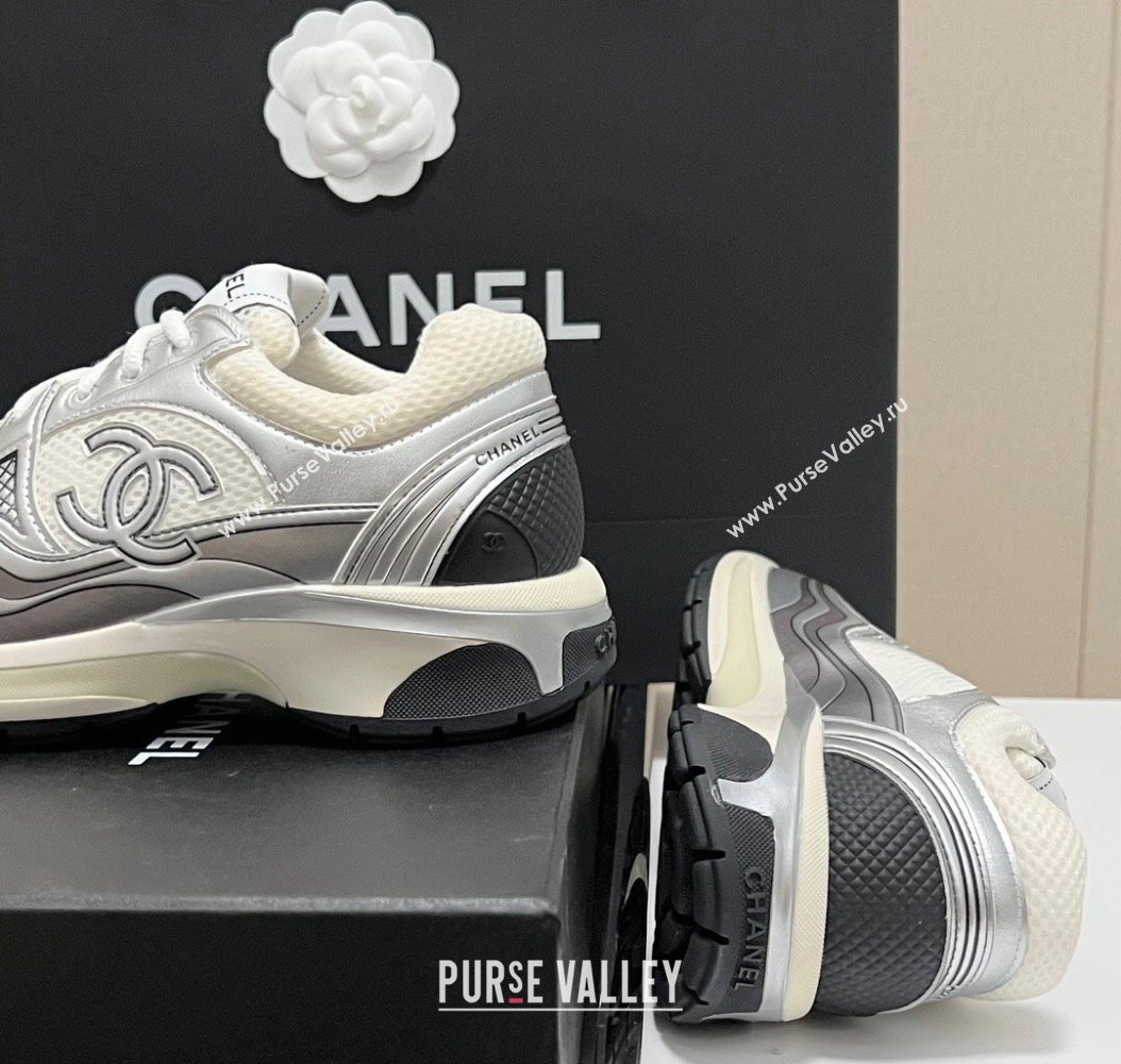 Chanel Mesh Calfskin Sneakers G39792 Silver/White 2024 (KL-241120127)