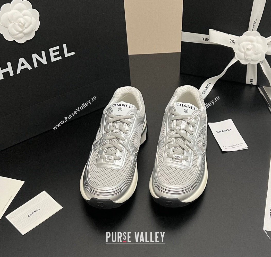 Chanel Mesh Calfskin Sneakers G39792 Silver/Grey 2024 (KL-241120128)