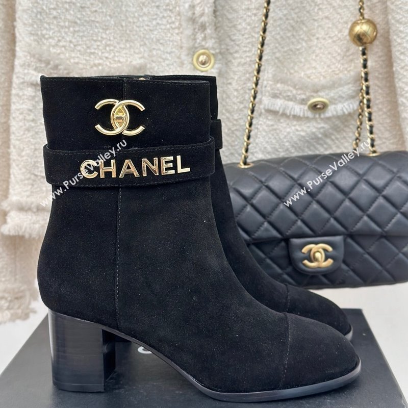 Chanel Suede Ankle Boots 8cm with CHANEL Strap Black 2024 CH112114 (MD-241121091)