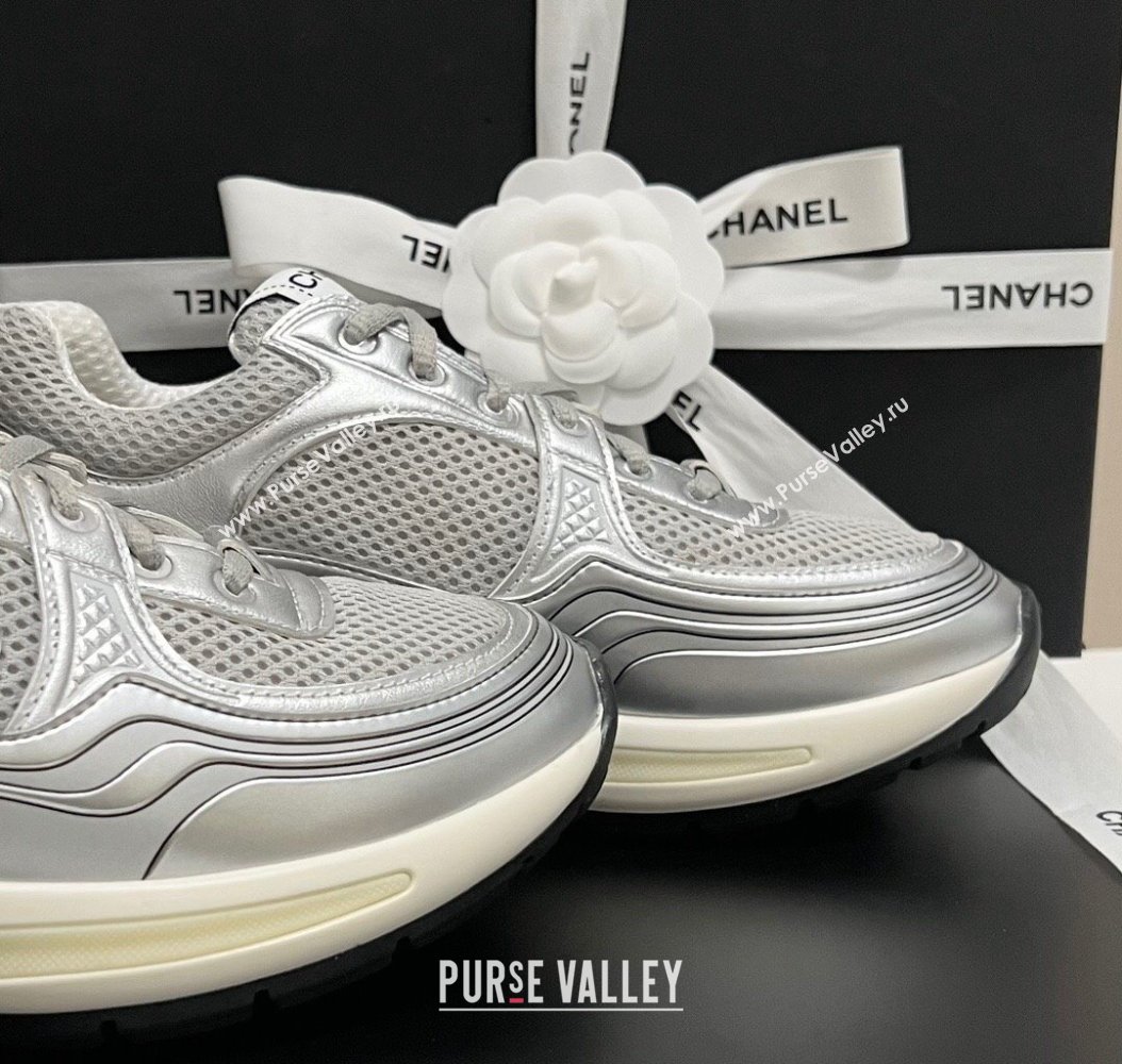 Chanel Mesh Calfskin Sneakers G39792 Silver/Grey 2024 (KL-241120128)