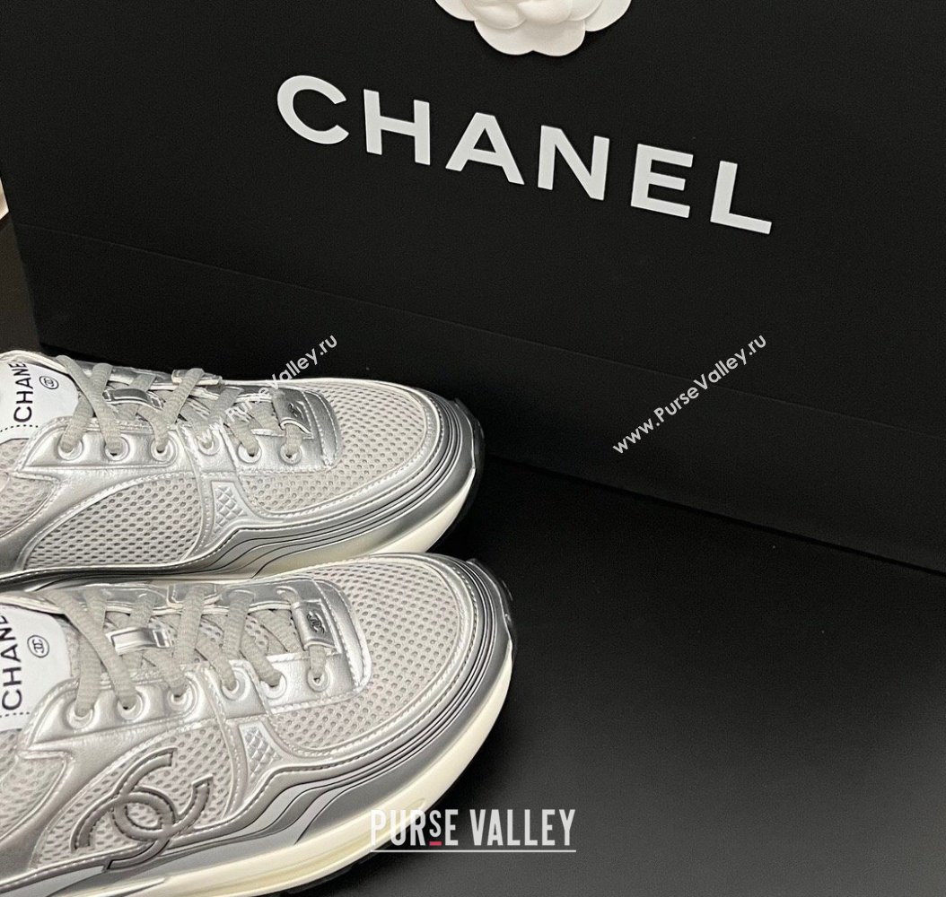 Chanel Mesh Calfskin Sneakers G39792 Silver/Grey 2024 (KL-241120128)