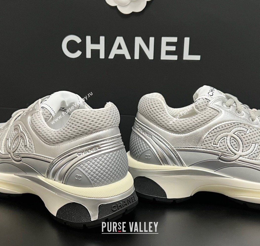 Chanel Mesh Calfskin Sneakers G39792 Silver/Grey 2024 (KL-241120128)