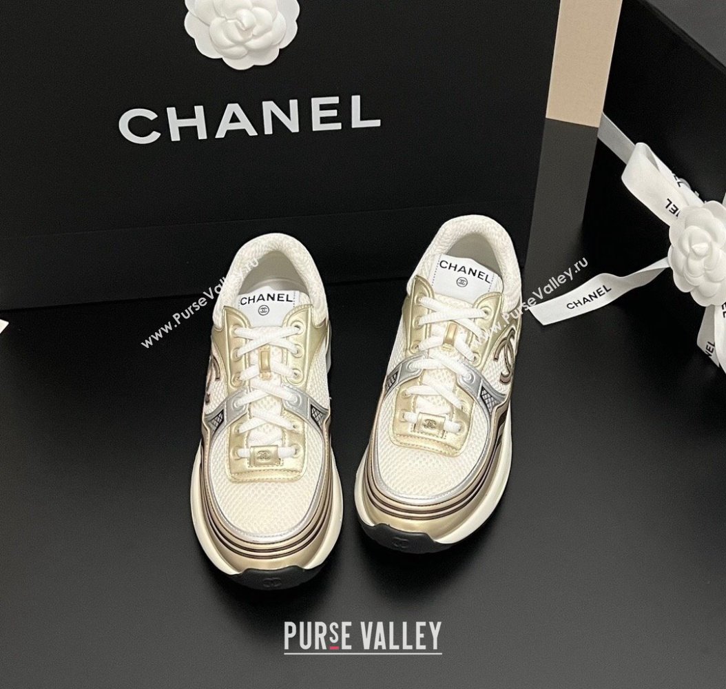 Chanel Mesh Calfskin Sneakers G39792 Gold-Tone 2024 (KL-241120129)