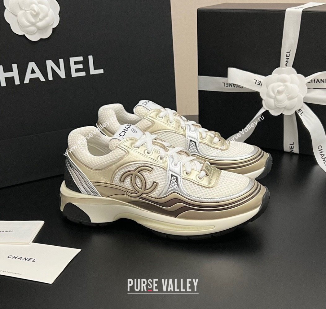 Chanel Mesh Calfskin Sneakers G39792 Gold-Tone 2024 (KL-241120129)