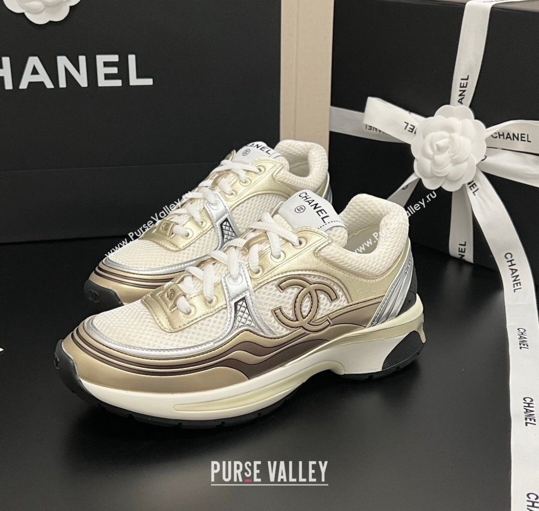 Chanel Mesh Calfskin Sneakers G39792 Gold-Tone 2024 (KL-241120129)