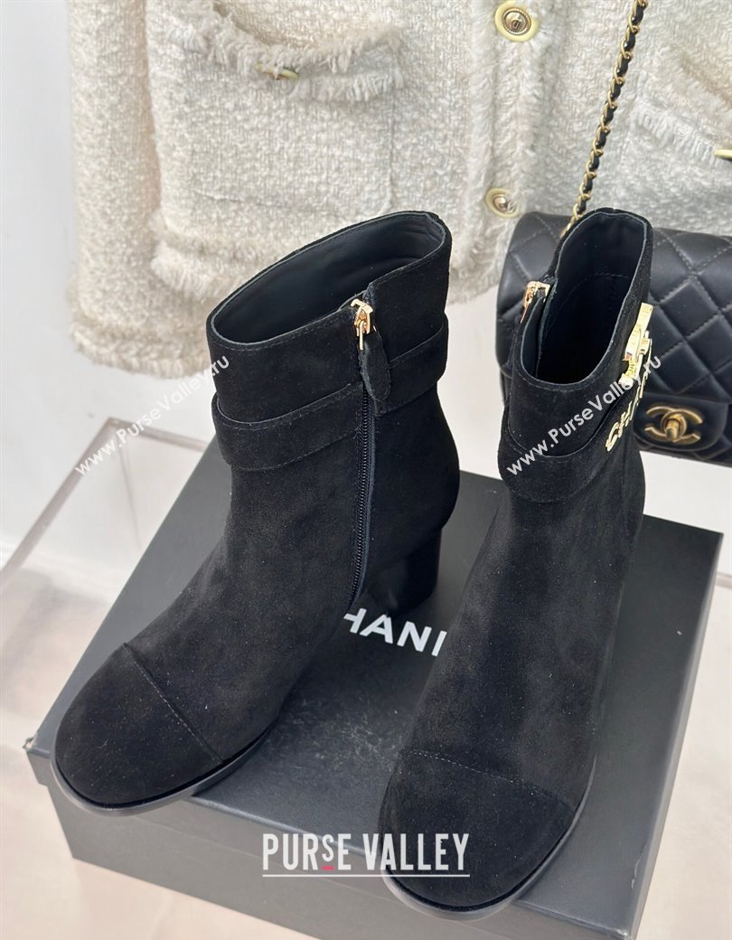 Chanel Suede Ankle Boots 8cm with CHANEL Strap Black 2024 CH112114 (MD-241121091)