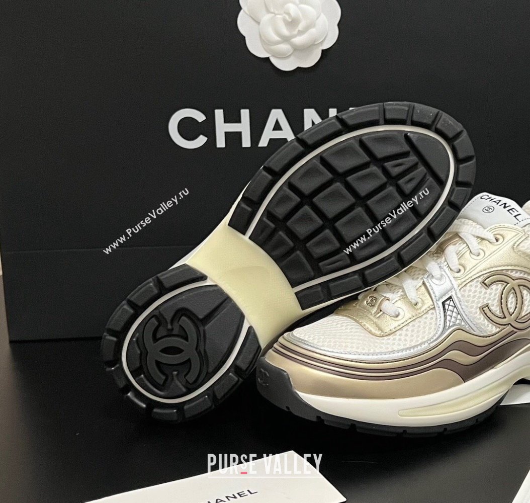 Chanel Mesh Calfskin Sneakers G39792 Gold-Tone 2024 (KL-241120129)