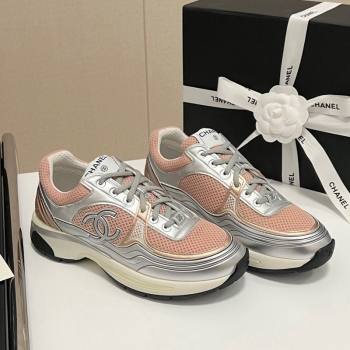 Chanel Mesh Calfskin Sneakers G39792 Silver/Pink 2024 (KL-241120130)