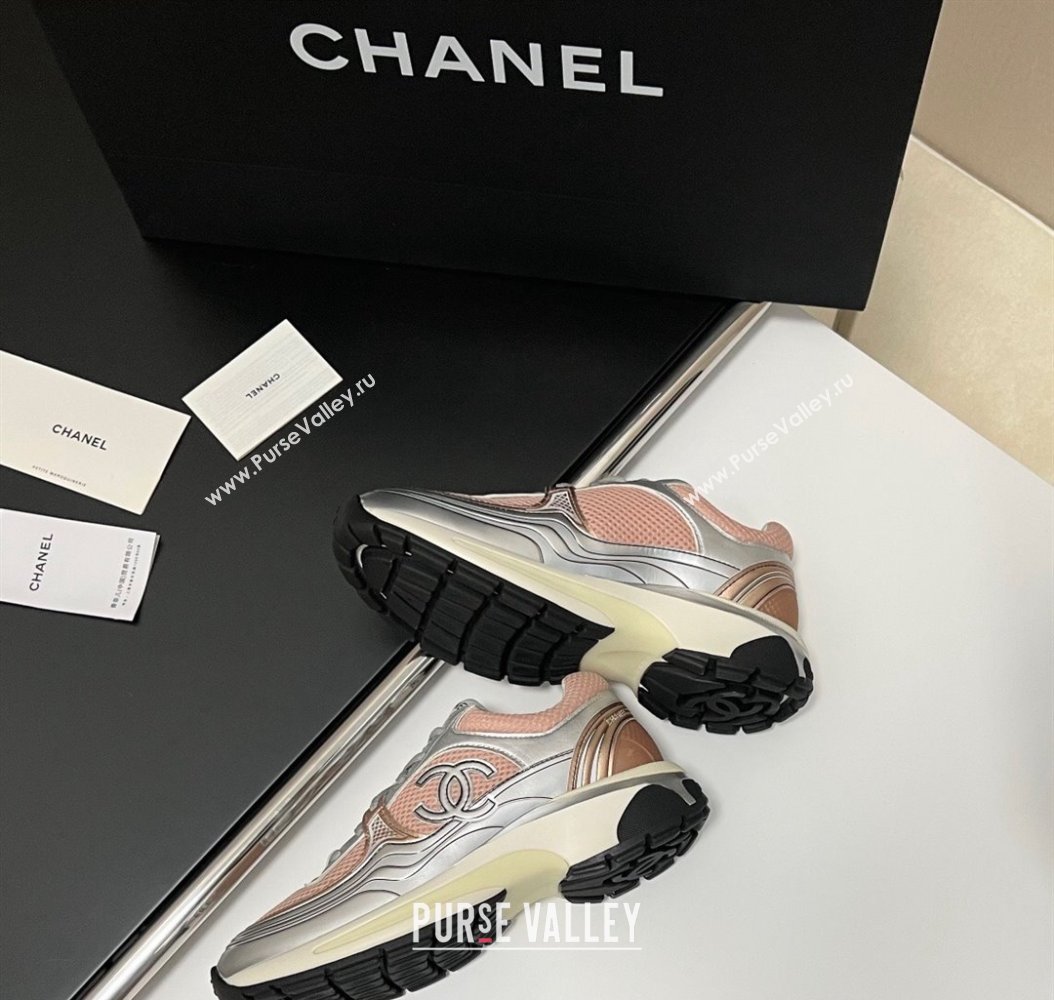 Chanel Mesh Calfskin Sneakers G39792 Silver/Pink 2024 (KL-241120130)