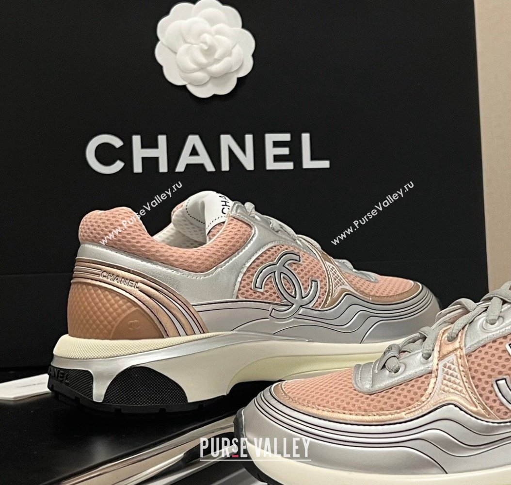 Chanel Mesh Calfskin Sneakers G39792 Silver/Pink 2024 (KL-241120130)