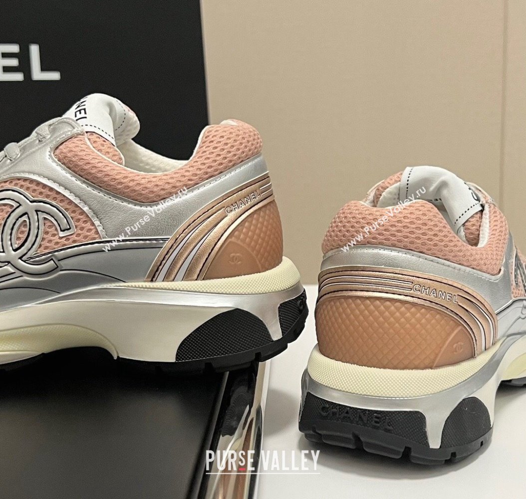 Chanel Mesh Calfskin Sneakers G39792 Silver/Pink 2024 (KL-241120130)