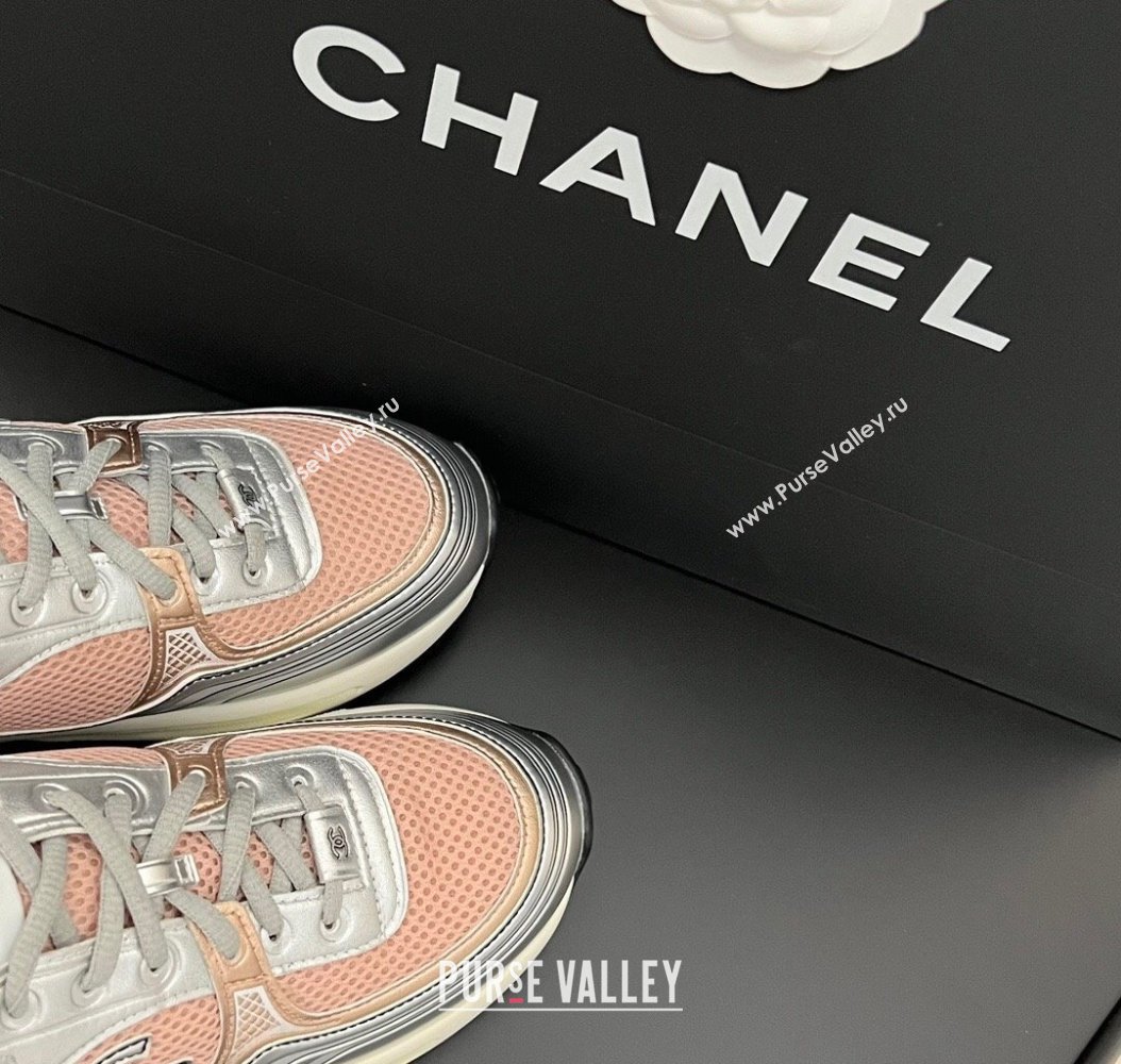 Chanel Mesh Calfskin Sneakers G39792 Silver/Pink 2024 (KL-241120130)