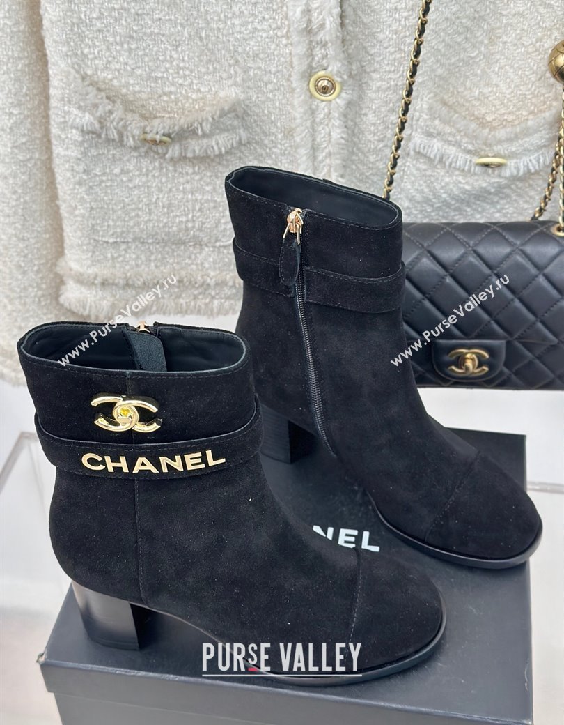 Chanel Suede Ankle Boots 8cm with CHANEL Strap Black 2024 CH112114 (MD-241121091)