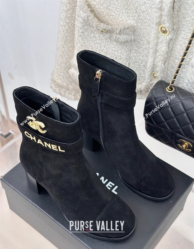 Chanel Suede Ankle Boots 8cm with CHANEL Strap Black 2024 CH112114 (MD-241121091)