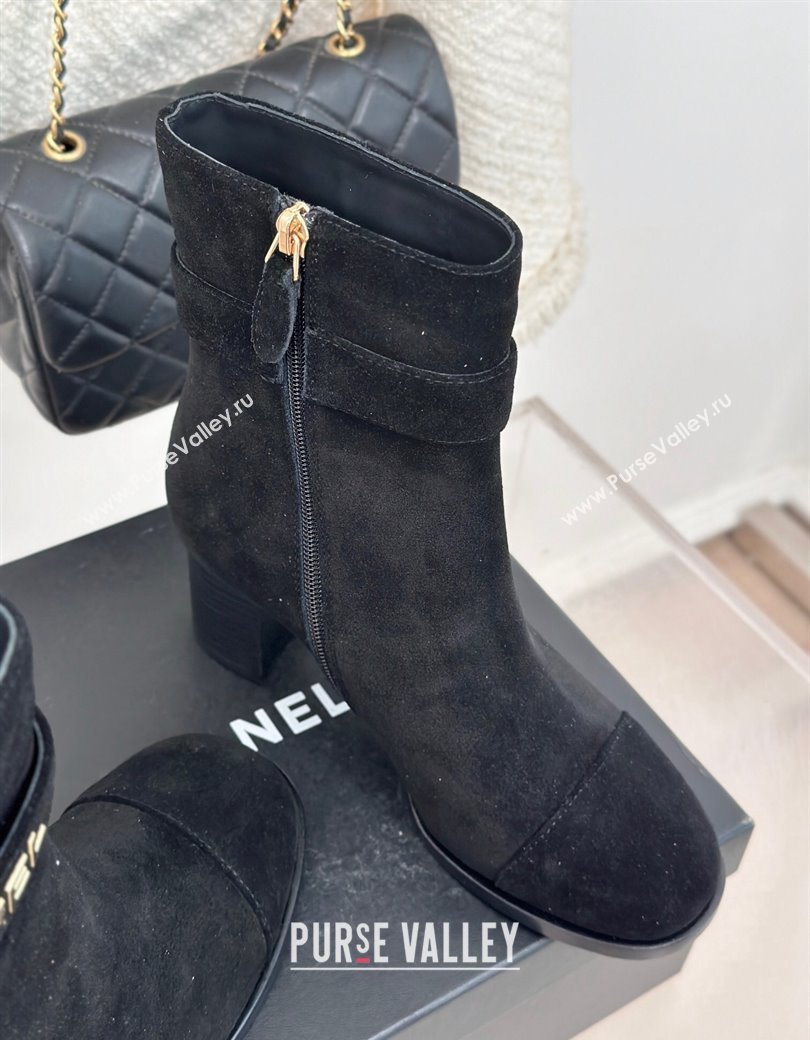 Chanel Suede Ankle Boots 8cm with CHANEL Strap Black 2024 CH112114 (MD-241121091)