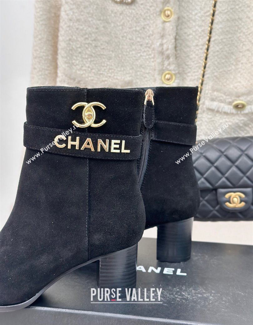 Chanel Suede Ankle Boots 8cm with CHANEL Strap Black 2024 CH112114 (MD-241121091)