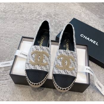 Chanel Tweed Espadrilles Flat with Gold-Tone CC Black 2024 CH112118 (KL-241121106)