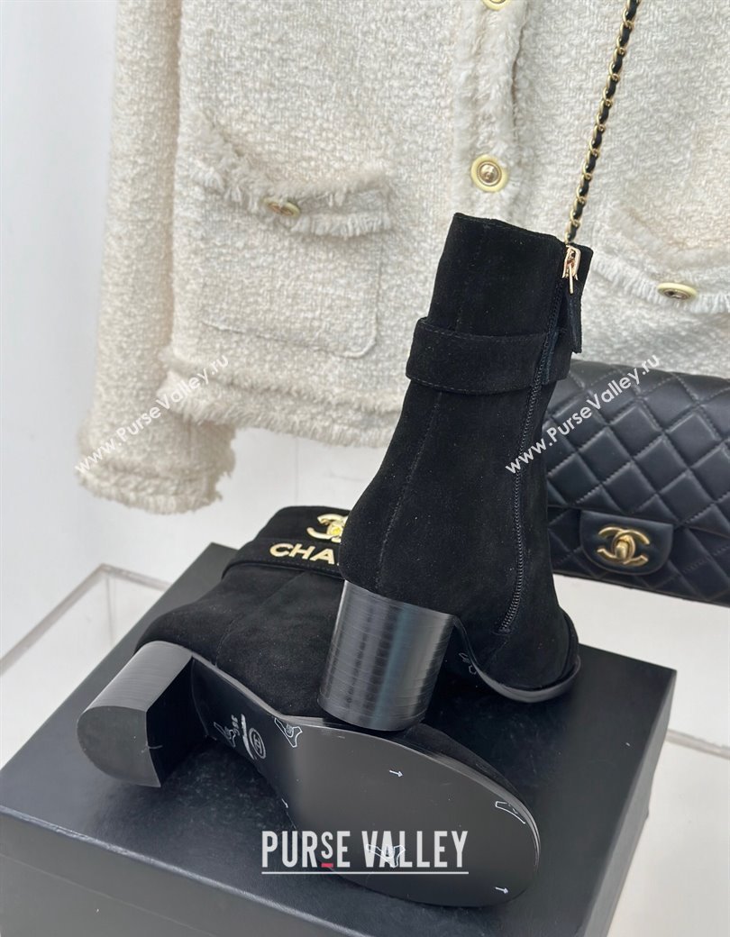 Chanel Suede Ankle Boots 8cm with CHANEL Strap Black 2024 CH112114 (MD-241121091)