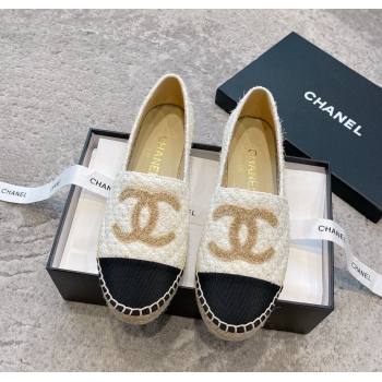 Chanel Tweed Espadrilles Flat with Gold-Tone CC Beige 2024 CH112118 (KL-241121108)