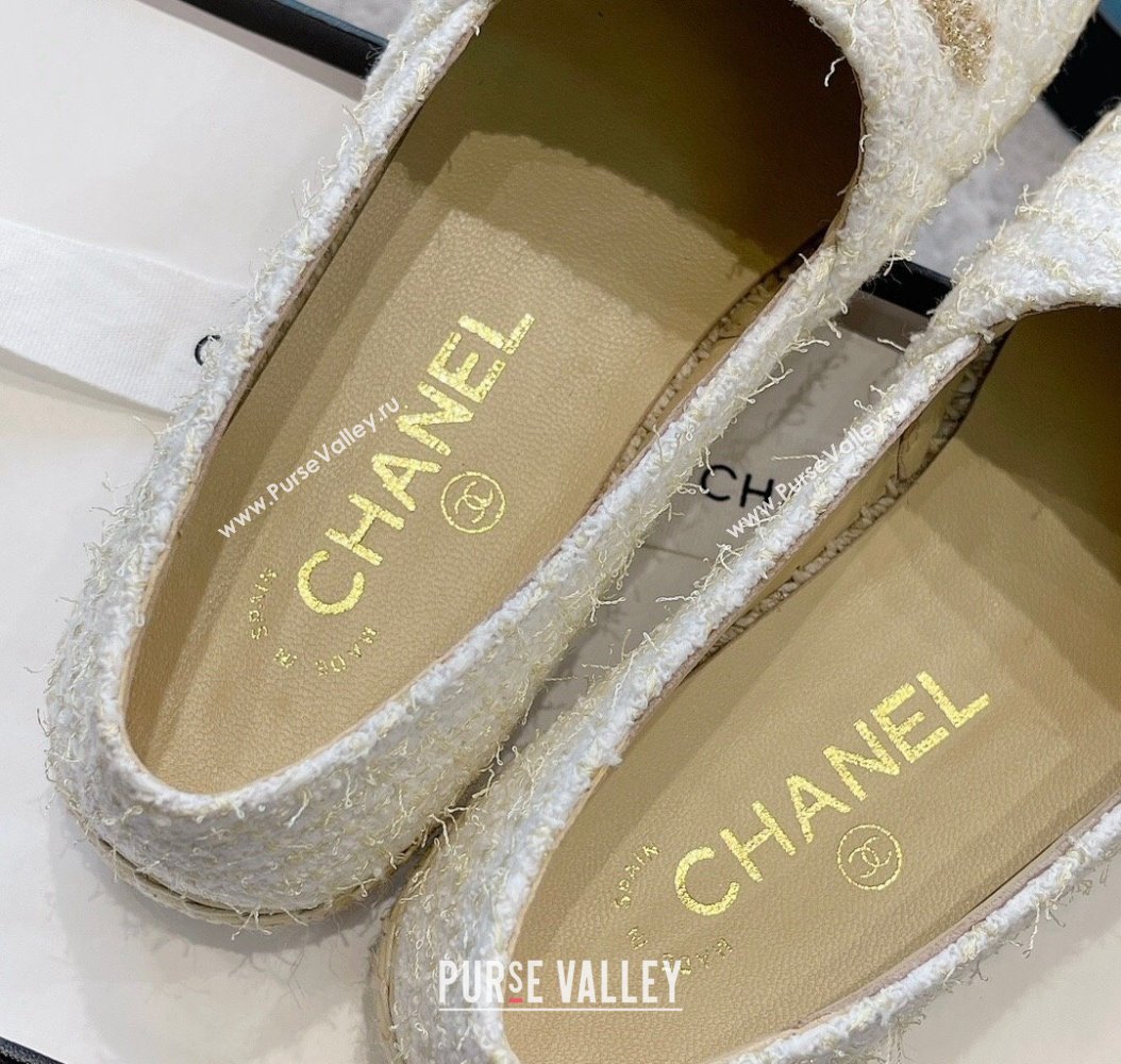 Chanel Tweed Espadrilles Flat with Gold-Tone CC Beige 2024 CH112118 (KL-241121108)