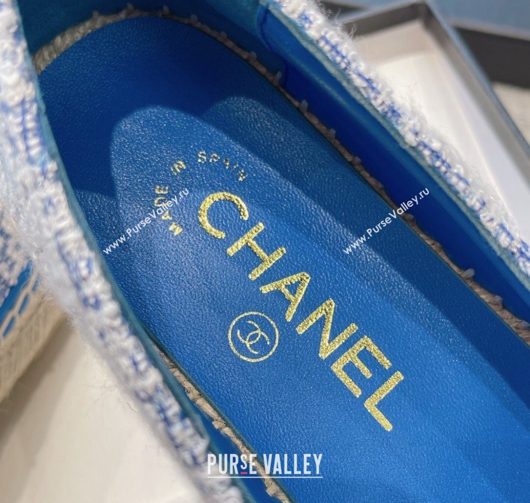 Chanel Tweed Espadrilles Flat with Gold-Tone CC Sky Blue 2024 CH112118 (KL-241121110)