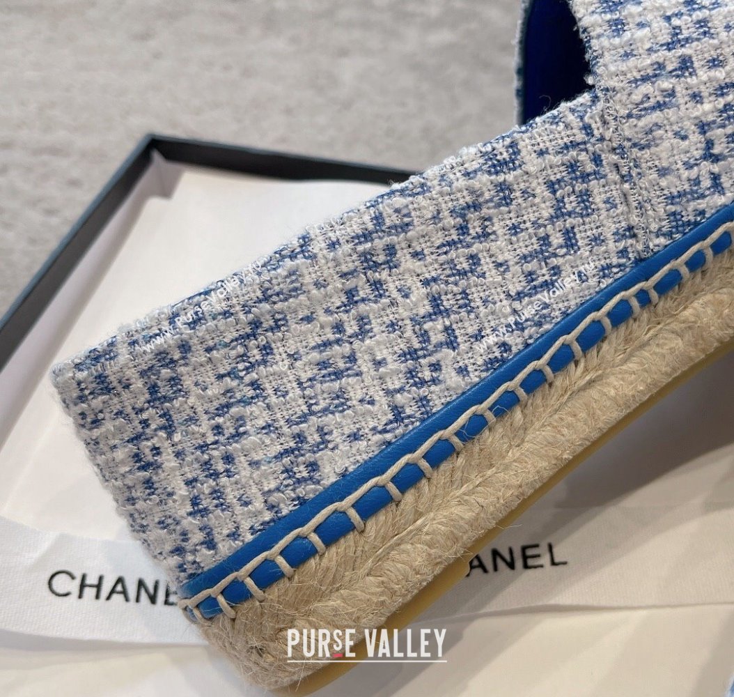 Chanel Tweed Espadrilles Flat with Gold-Tone CC Sky Blue 2024 CH112118 (KL-241121110)