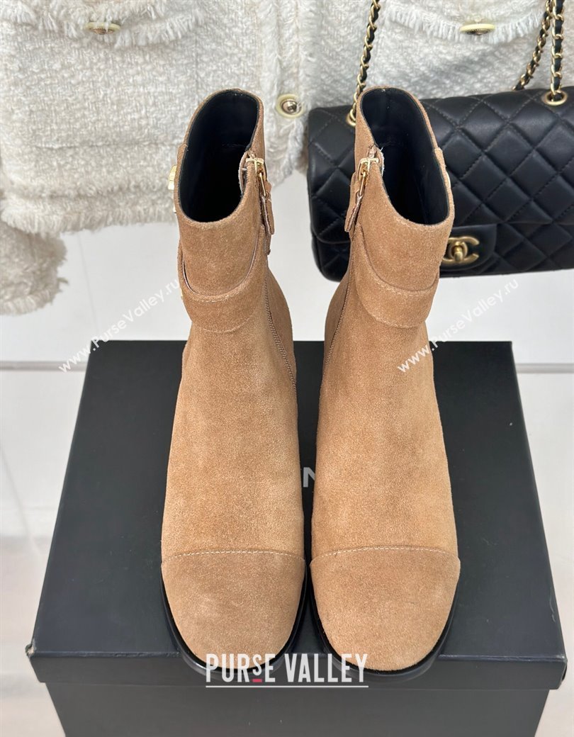 Chanel Suede Ankle Boots 8cm with CHANEL Strap Dark Beige 2024 CH112114 (MD-241121092)