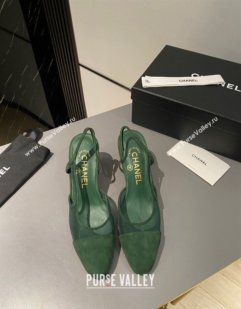 Chanel Suede Mesh Slingback Pumps 6.5cm G31318 Green 2024 1121 (MD-241121112)