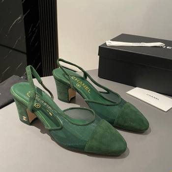 Chanel Suede Mesh Slingback Pumps 6.5cm G31318 Green 2024 1121 (MD-241121112)