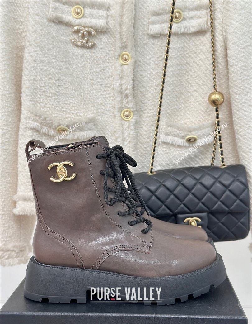 Chanel Lambskin Laced-up Ankle Boots Grey 2024 CH112115 (MD-241121093)