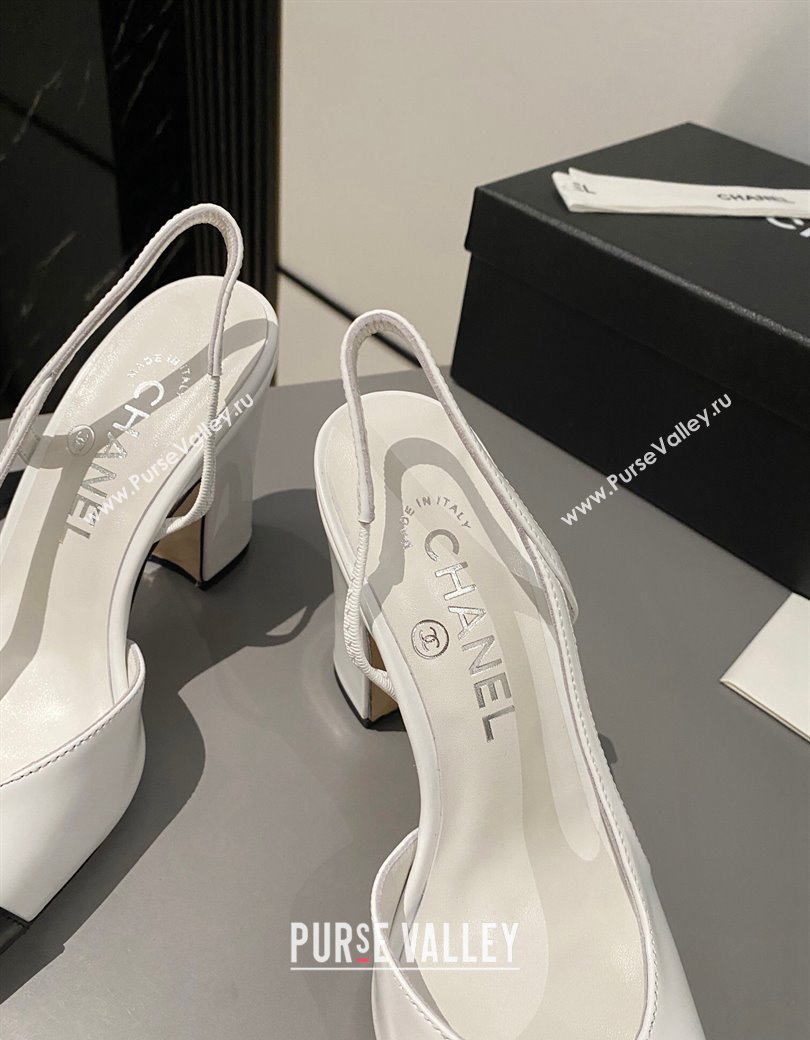 Chanel Calfskin Slingback Pumps 9cm G45509 White/Black 2024 1121 (MD-241121113)