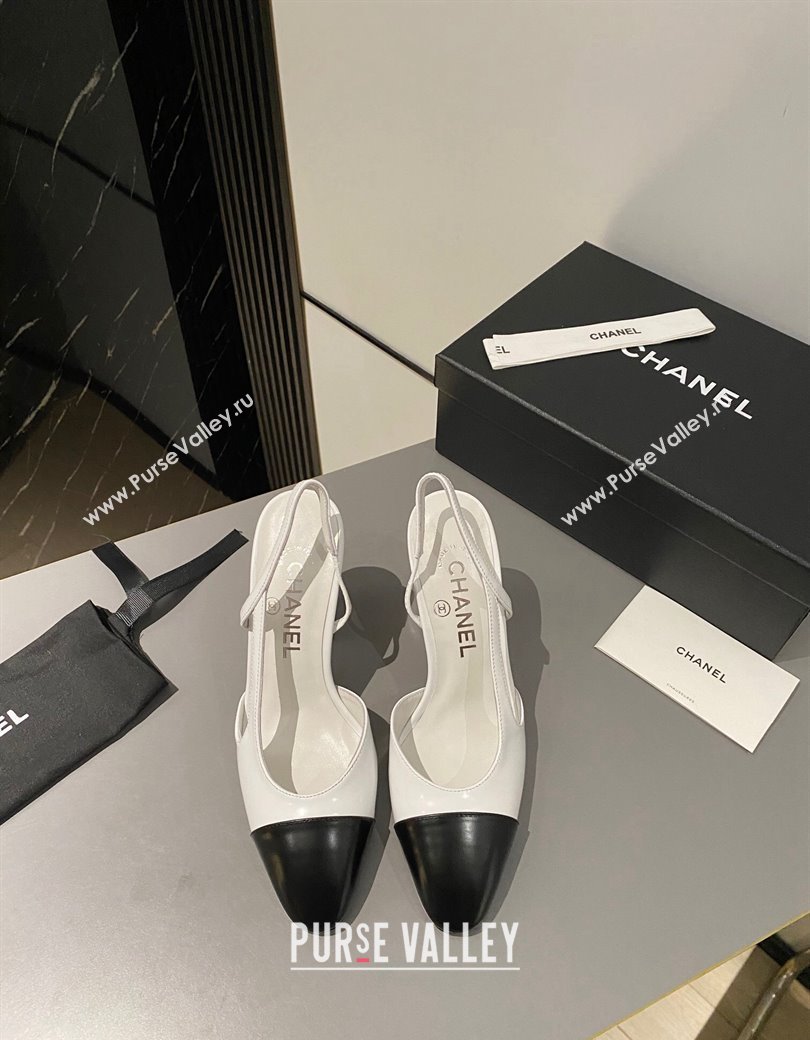 Chanel Calfskin Slingback Pumps 9cm G45509 White/Black 2024 1121 (MD-241121113)