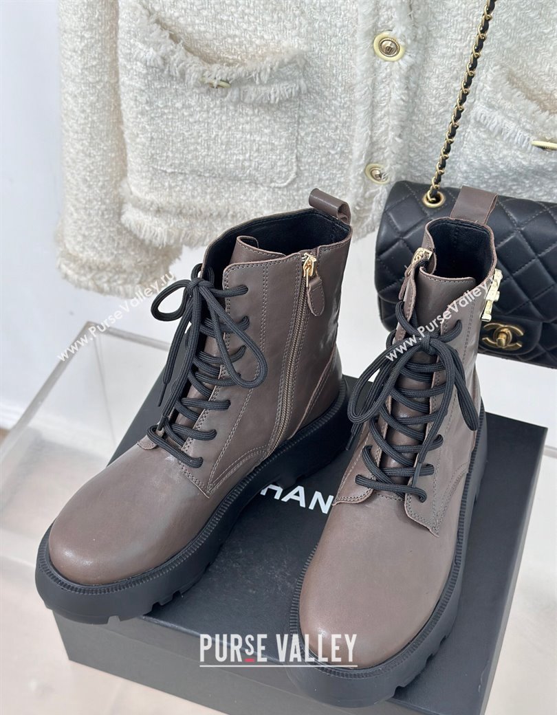 Chanel Lambskin Laced-up Ankle Boots Grey 2024 CH112115 (MD-241121093)