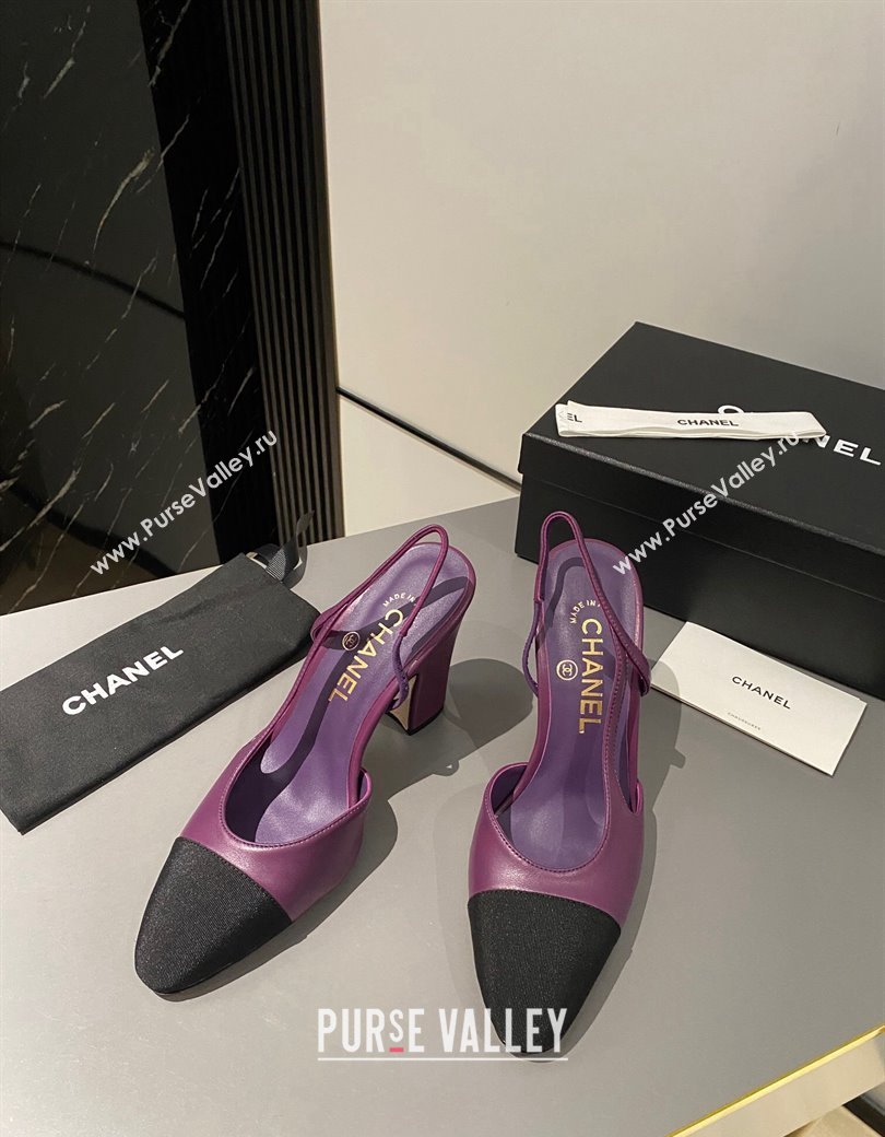 Chanel Lambskin Slingback Pumps 9cm G45509 Purple 2024 1121 (MD-241121120)