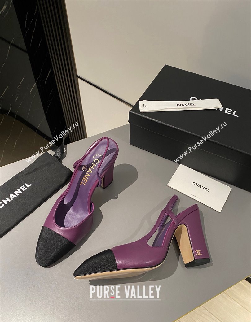 Chanel Lambskin Slingback Pumps 9cm G45509 Purple 2024 1121 (MD-241121120)