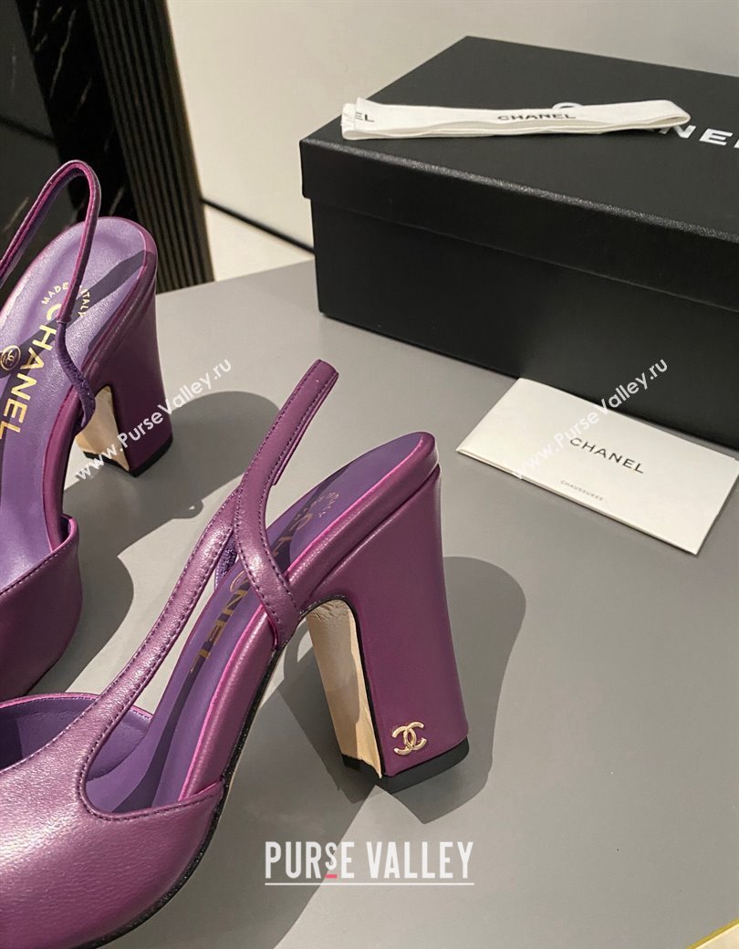 Chanel Lambskin Slingback Pumps 9cm G45509 Purple 2024 1121 (MD-241121120)