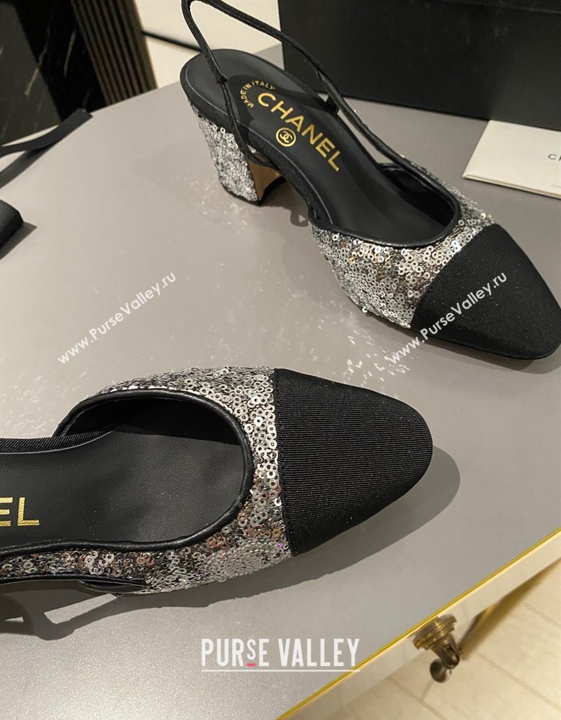 Chanel Sequins Grosgrain Slingback Pumps 6.5cm G31318 Silver 2024 1121 (MD-241121121)