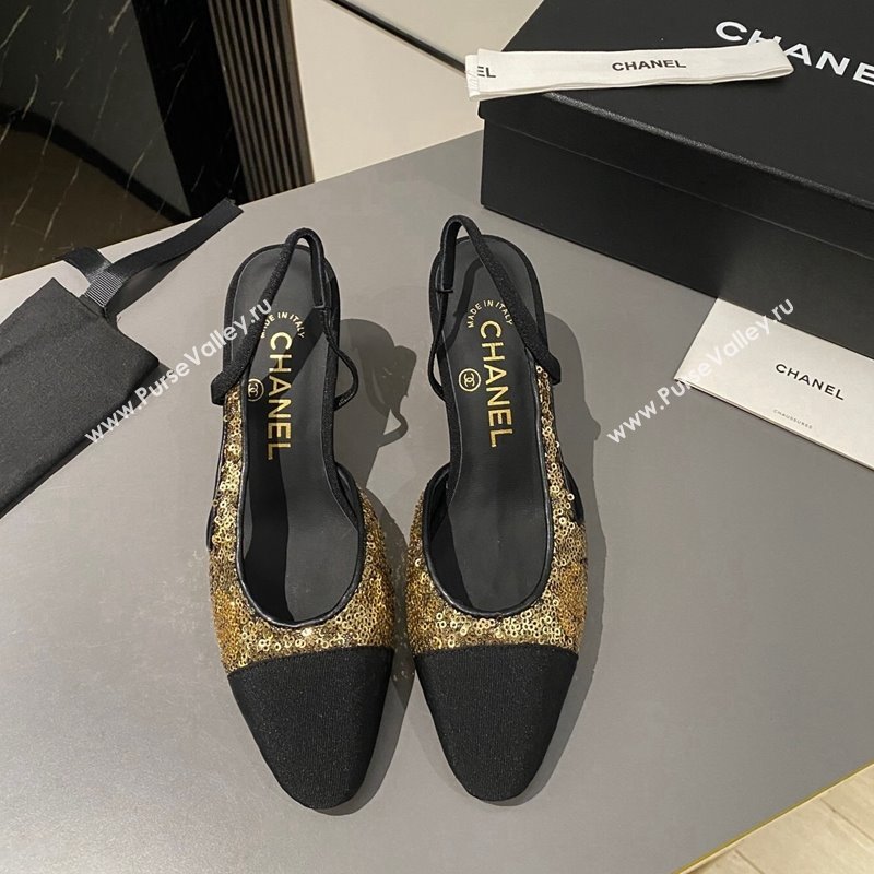 Chanel Sequins Grosgrain Slingback Pumps 6.5cm G31318 Gold 2024 1121 (MD-241121122)