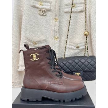 Chanel Lambskin Laced-up Ankle Boots Brown 2024 CH112115 (MD-241121094)