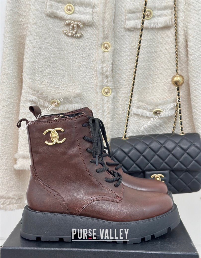 Chanel Lambskin Laced-up Ankle Boots Brown 2024 CH112115 (MD-241121094)