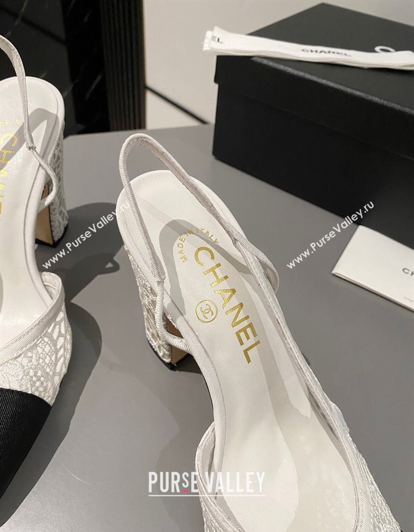 Chanel Lace Slingback Pumps 9cm G45509 White 2024 1121 (MD-241121123)