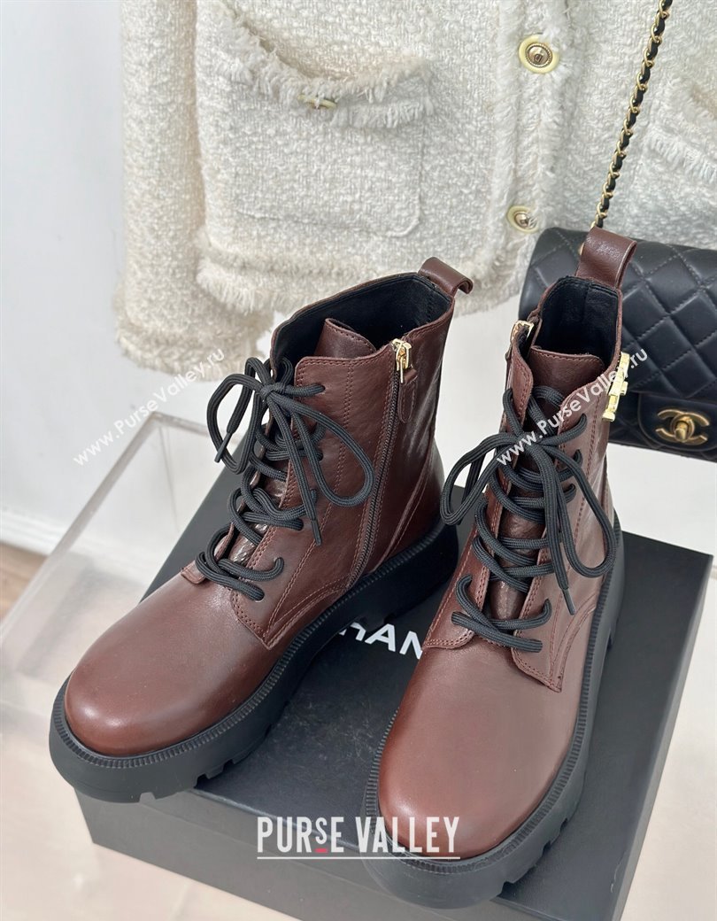 Chanel Lambskin Laced-up Ankle Boots Brown 2024 CH112115 (MD-241121094)