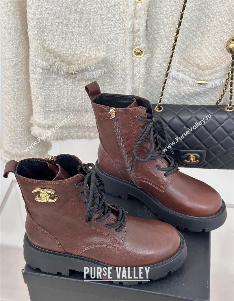 Chanel Lambskin Laced-up Ankle Boots Brown 2024 CH112115 (MD-241121094)