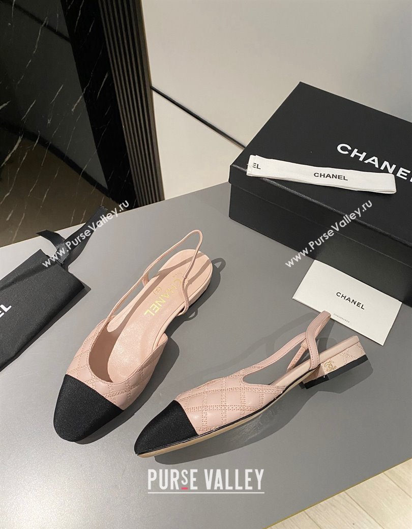 Chanel Quilted Lambskin Slingback Flats G31319 Light Pink 2024 1121 (MD-241121128)