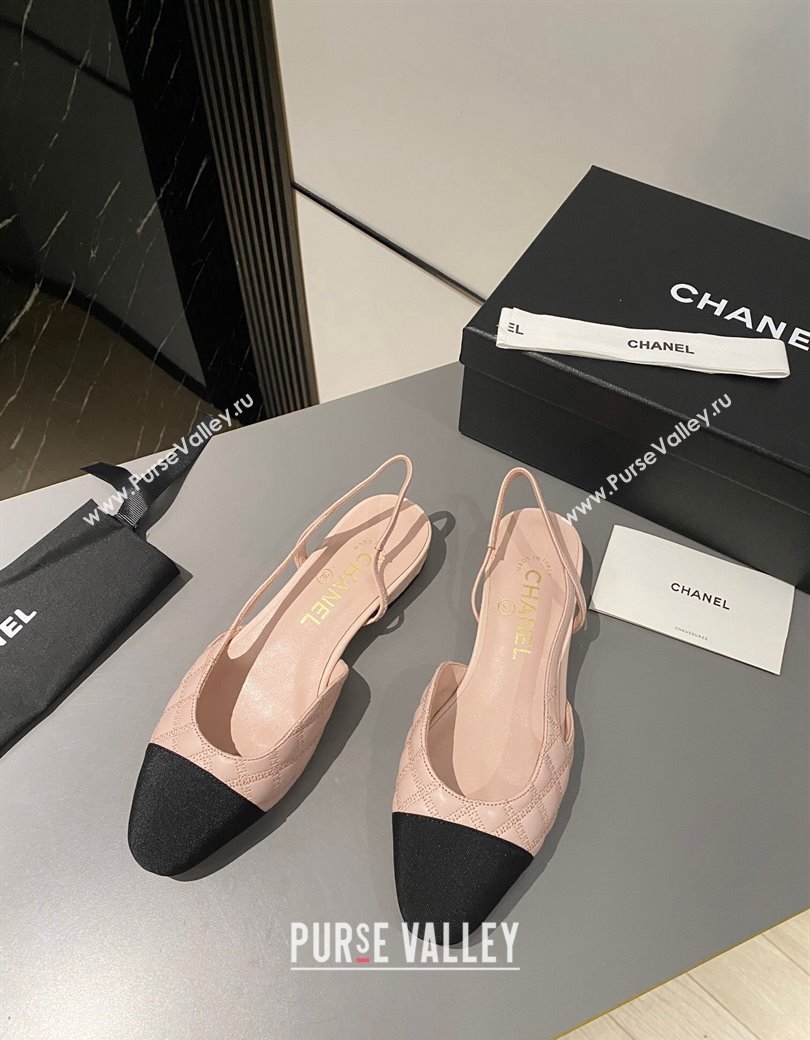 Chanel Quilted Lambskin Slingback Flats G31319 Light Pink 2024 1121 (MD-241121128)