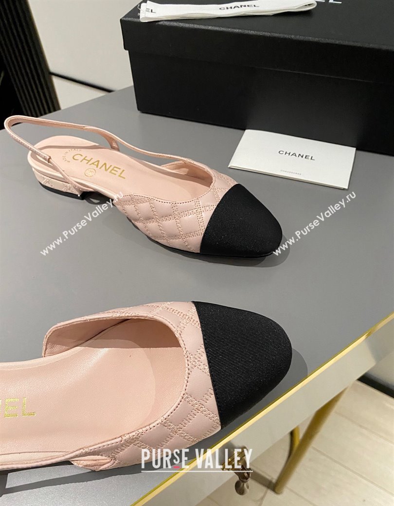 Chanel Quilted Lambskin Slingback Flats G31319 Light Pink 2024 1121 (MD-241121128)