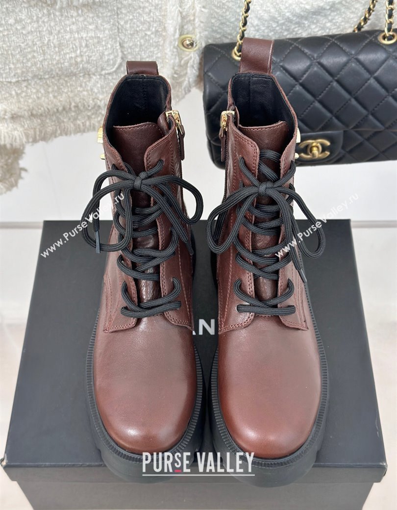 Chanel Lambskin Laced-up Ankle Boots Brown 2024 CH112115 (MD-241121094)