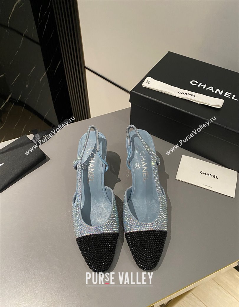 Chanel Strass Slingback Pumps 6.5cm G31318 Blue/Black 2024 1121 (MD-241121129)