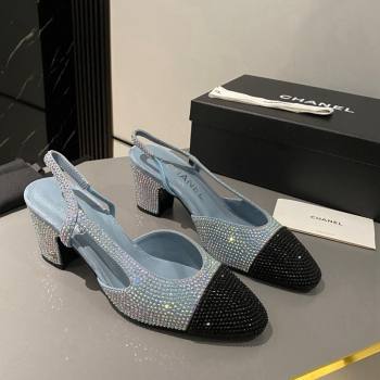 Chanel Strass Slingback Pumps 6.5cm G31318 Blue/Black 2024 1121 (MD-241121129)