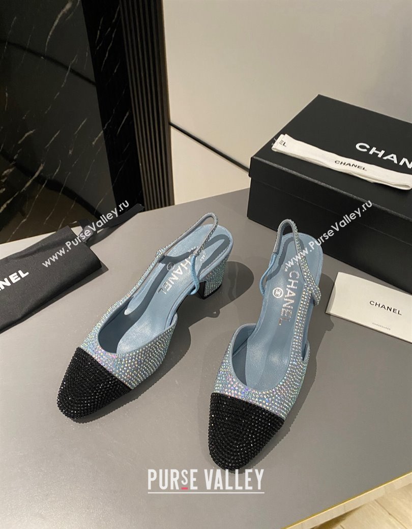 Chanel Strass Slingback Pumps 6.5cm G31318 Blue/Black 2024 1121 (MD-241121129)